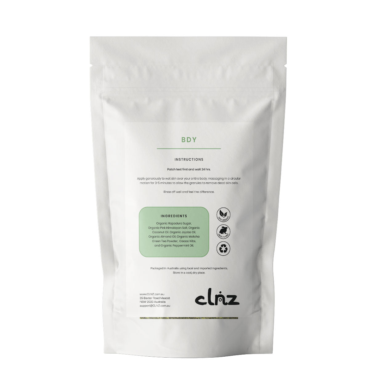 CLNZ: BDY – Matcha Body Scrub
